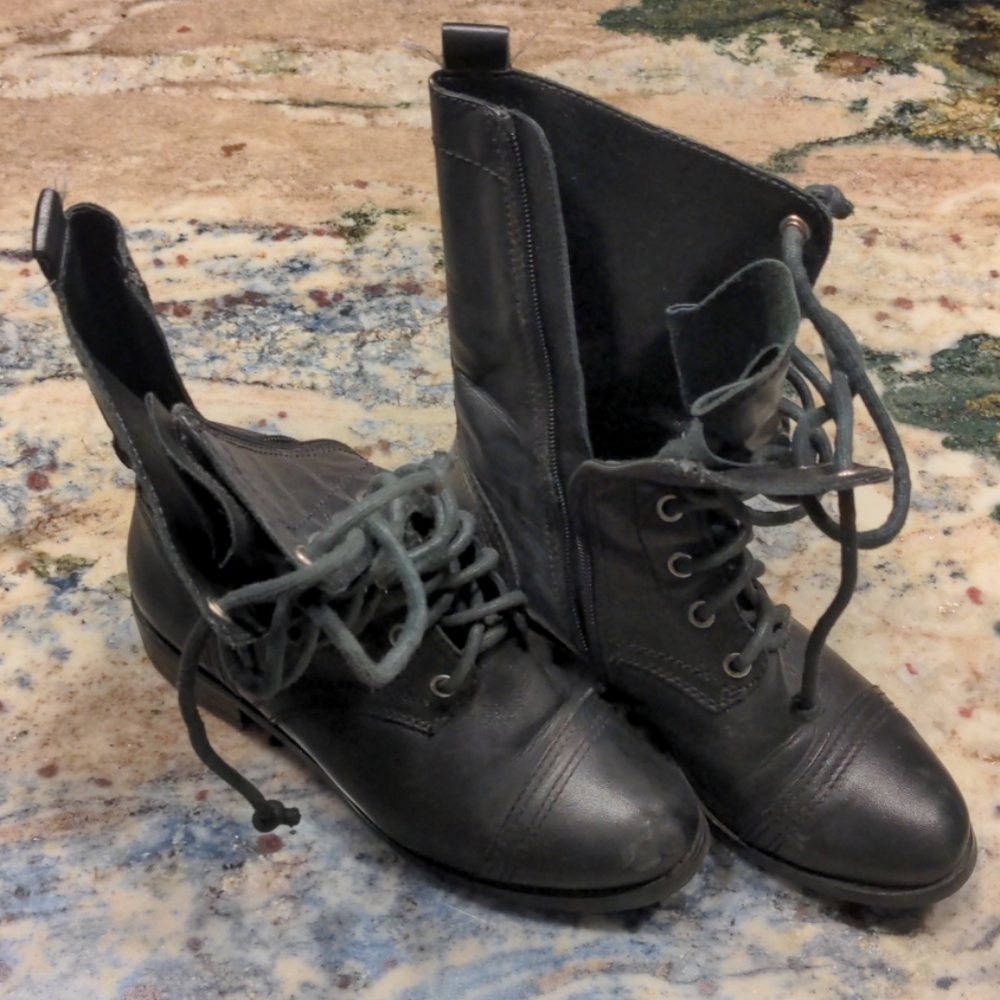 Black Leather Combat Boots